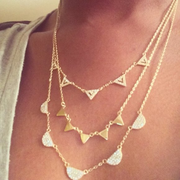 Stella & Dot | New Gold Layered Dainty Pavé Chevron Jeweled Necklace - Picture 7 of 10